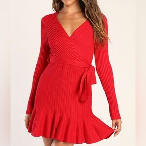 Lulus Warm Emotions Red Skater Mini Sweater Dress NWT
